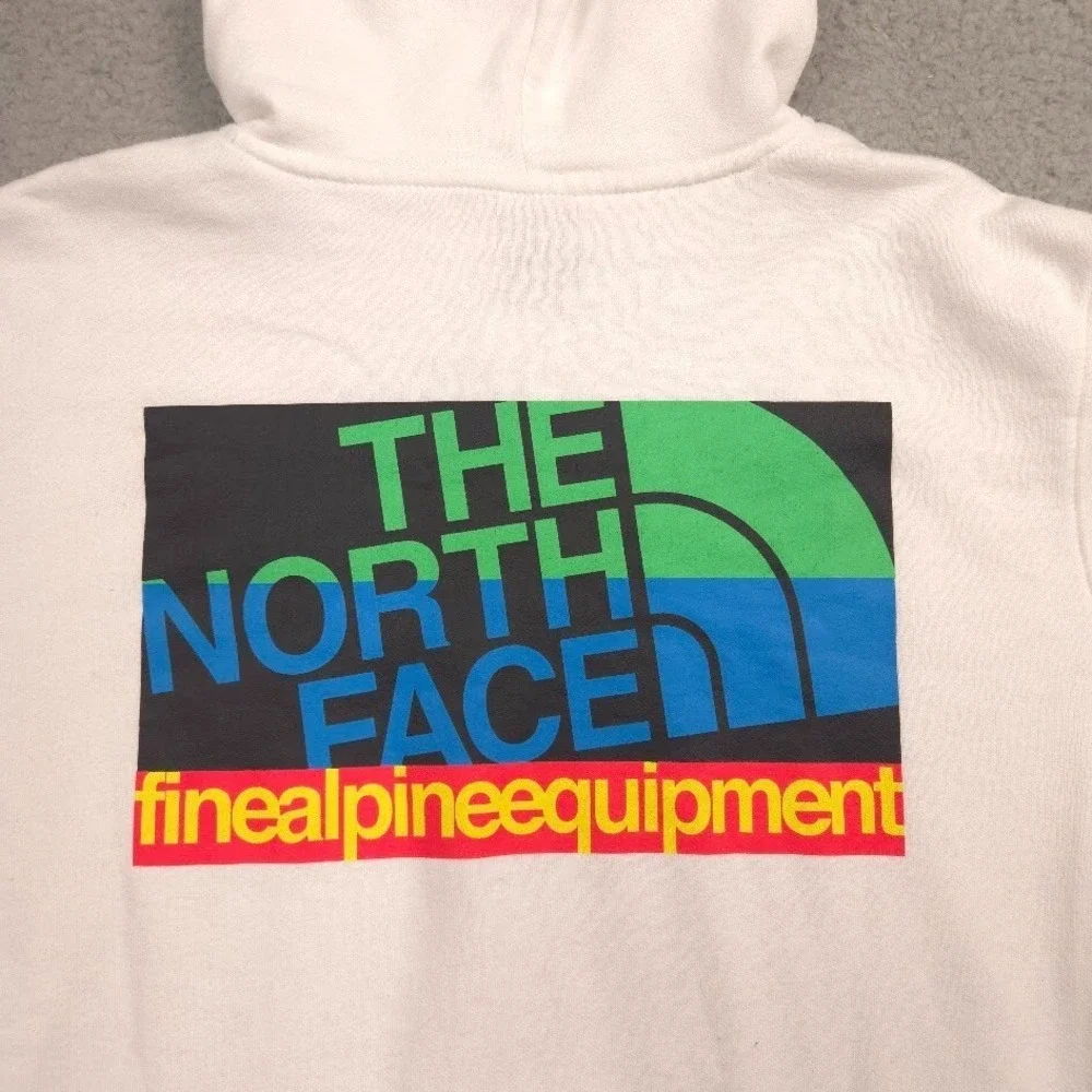 The North Face Hoodie Mens M White Fleece Pullover Back Logo Graphic